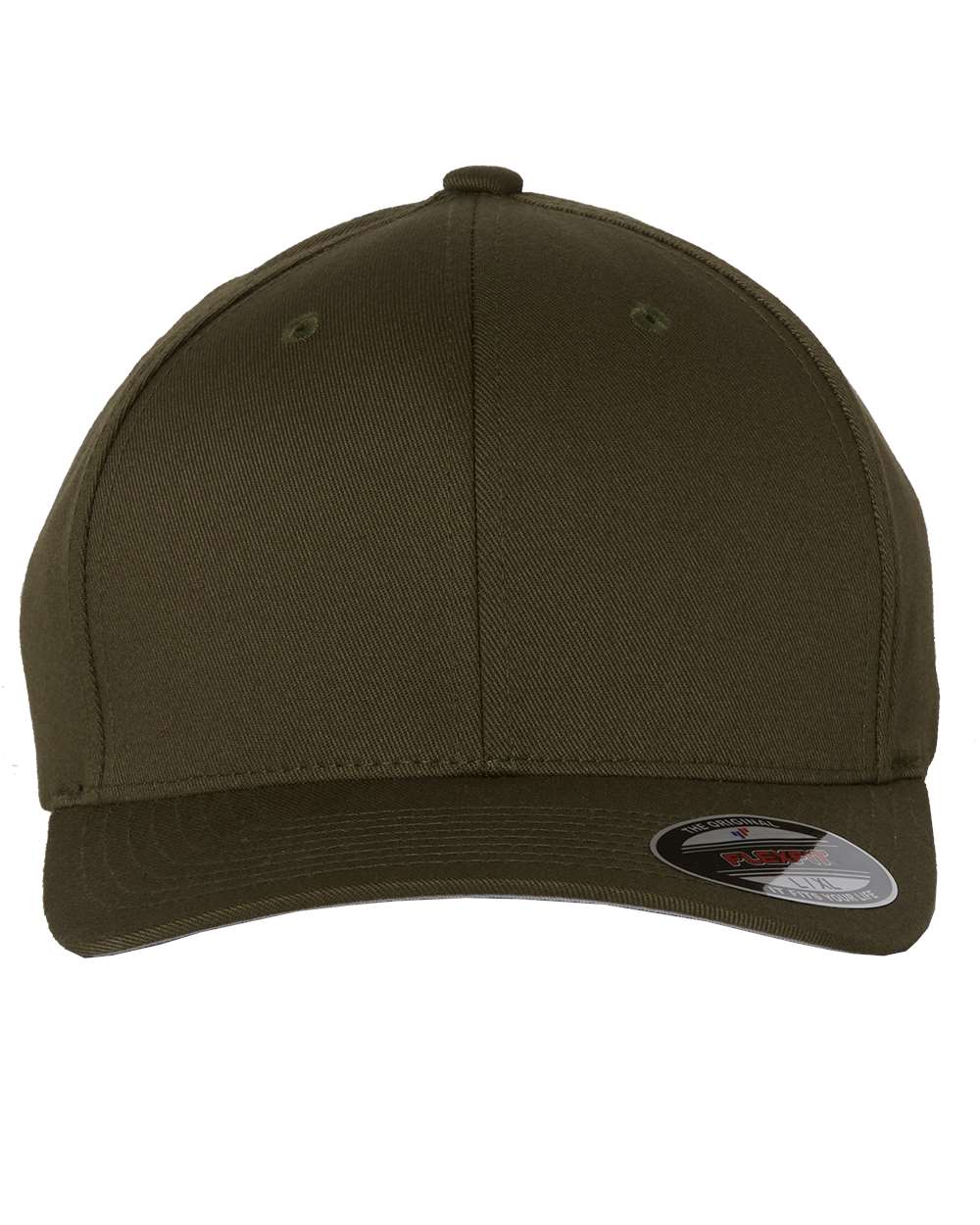 Flexfit Fitted curved bill hat with custom leather patch