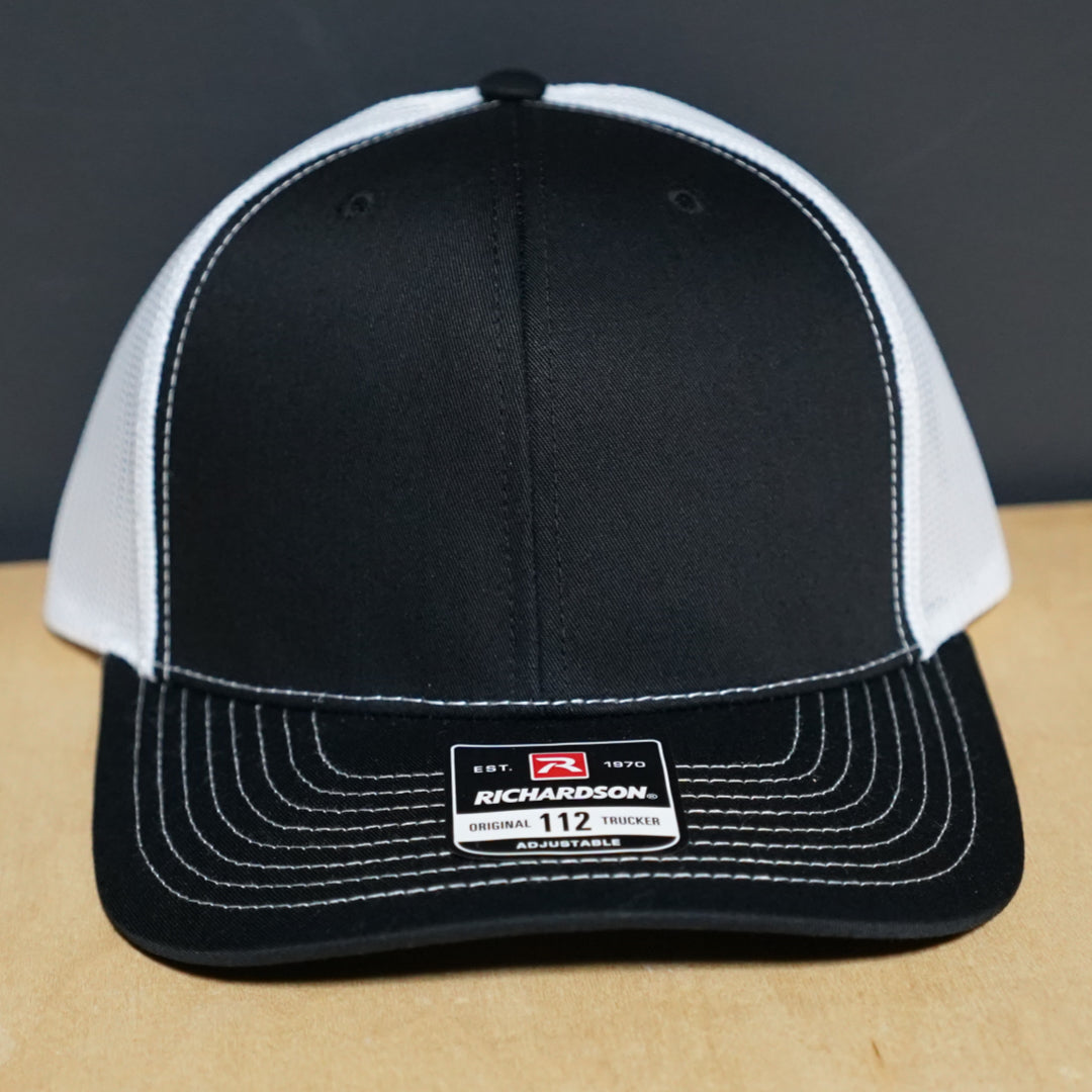 Custom Leather Patch Richardson Trucker Hat + Your Logo